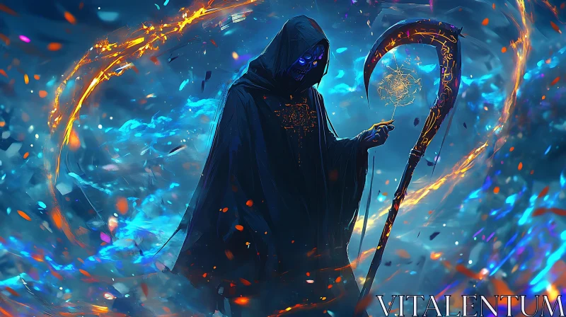 AI ART Enigmatic Figure with Spectral Scythe