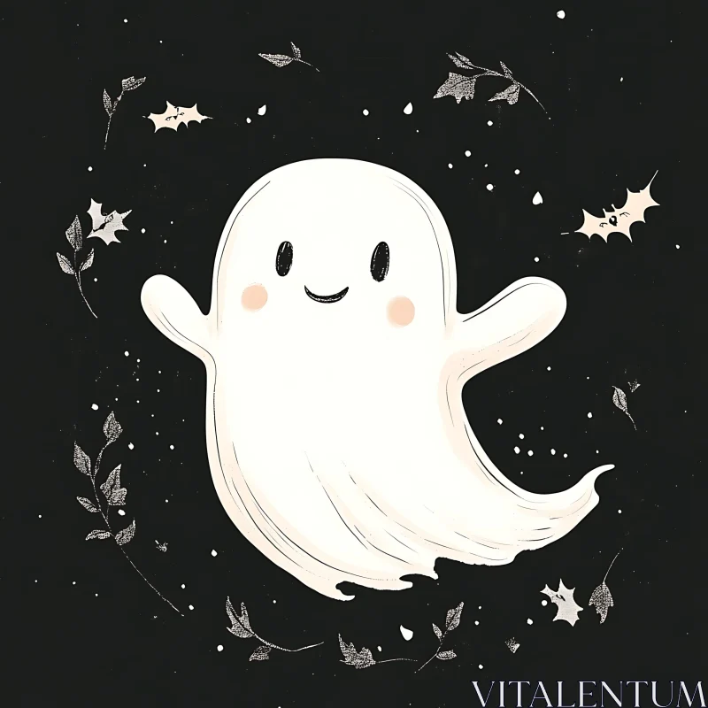 AI ART Friendly Ghost and Bat Halloween Art