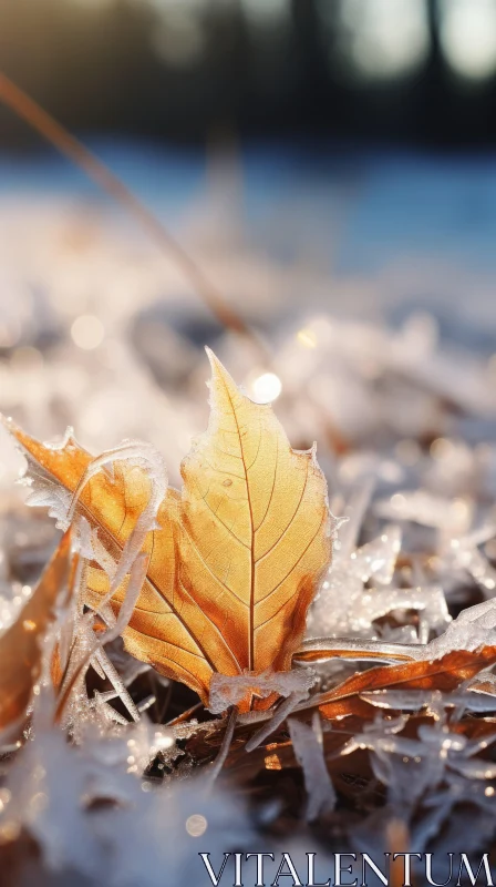 Golden Autumn Leaf on Frosty Ground: A Photobashing Masterpiece AI Image
