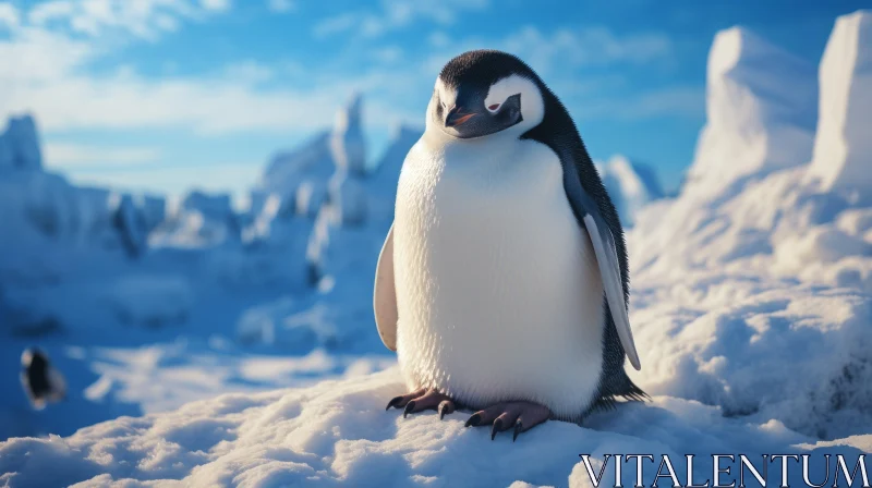 Graceful Penguin in Snow: Hyper-Detailed Rendering AI Image