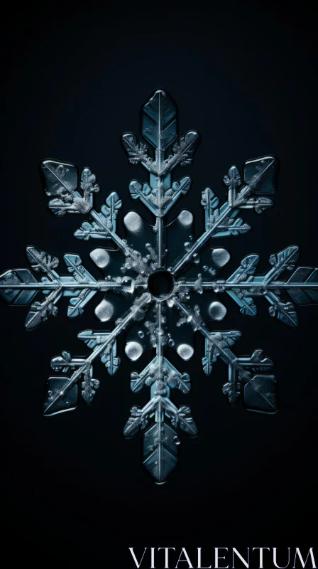 Intricate Snowflake Against Dark Background: A Study in Realism AI Image