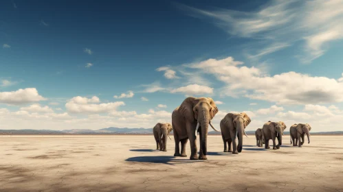 Majestic Elephants Crossing Desert - A Display of Emotive Precisionism