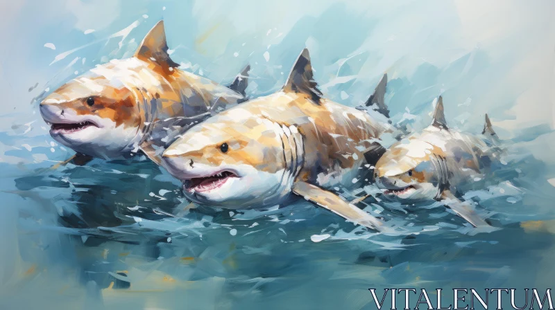 White Sharks in Water - An Amber-toned Speedpainting AI Image