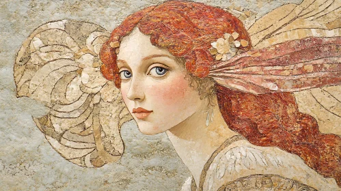 Mosaic Woman Portrait with Red Hair