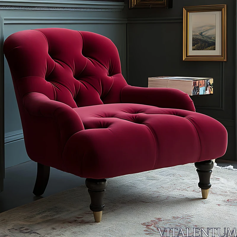 AI ART Luxurious Red Armchair in Cozy Setting