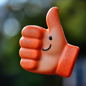 Thumbs-Up Gesture Sculpture with Smiling Face