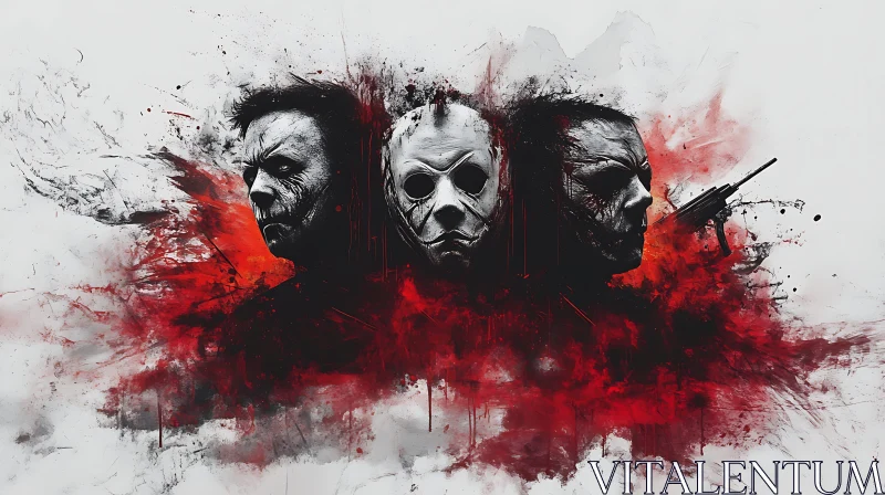 AI ART Three Faces of Horror: Masked and Armed