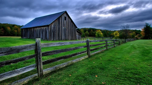 Old Barn in a Green Field
