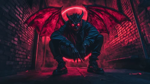 Red-Lit Demon with Wings