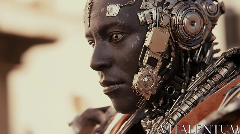 Human-Like Cyborg with Mechanical Features Portrait AI Image