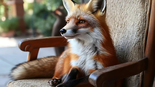 Fox Portrait on Rustic Chair