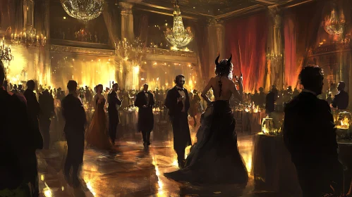 Ornate Ballroom Scene with Devilish Guest