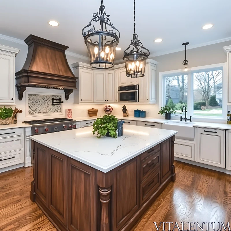 Classic Kitchen Design with Wooden Accents AI Image