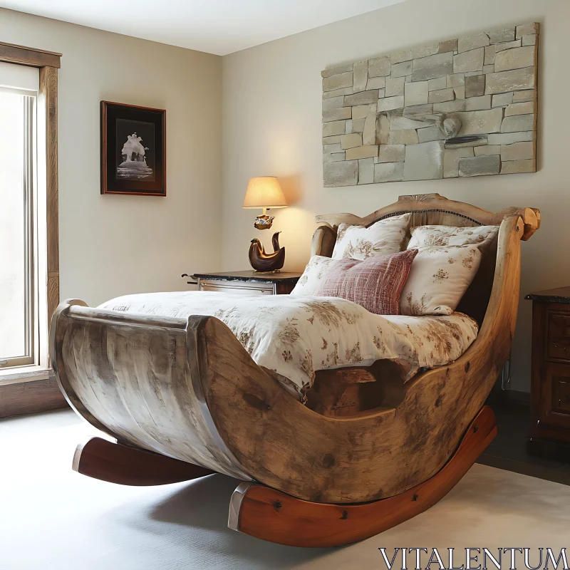 AI ART Unique Bedroom with Wooden Rocking Bed