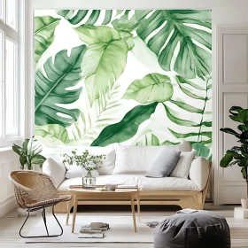 Serene Living Space with Green Leaf Decor