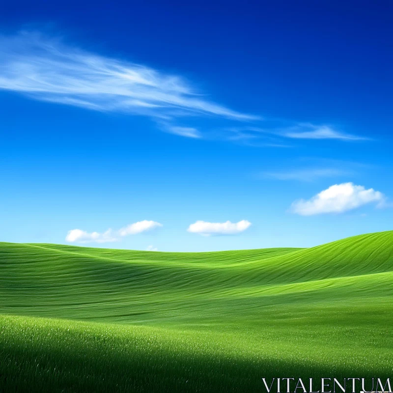 Rolling Green Hills Under Azure Sky AI Image