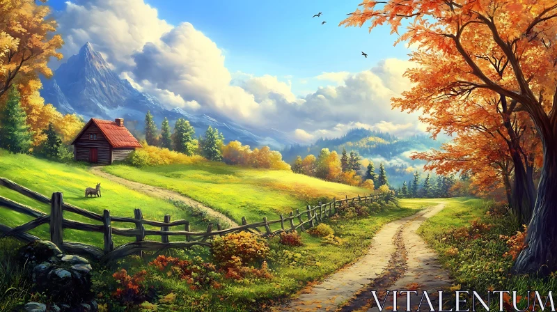 AI ART Scenic Autumn Landscape with Cabin