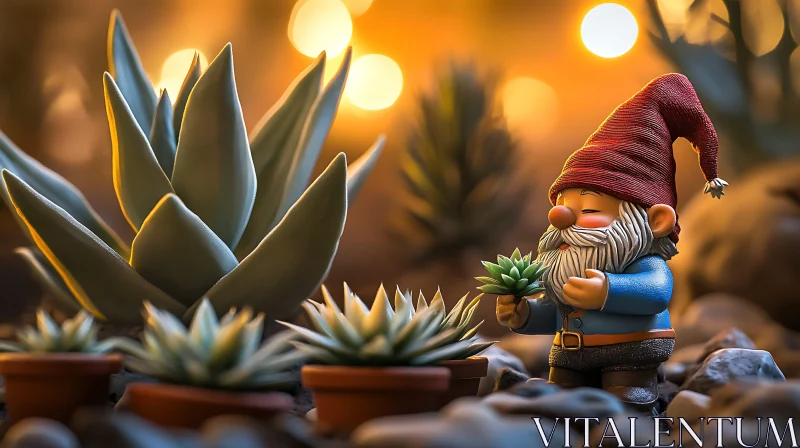 Whimsical Gnome and Succulents AI Image