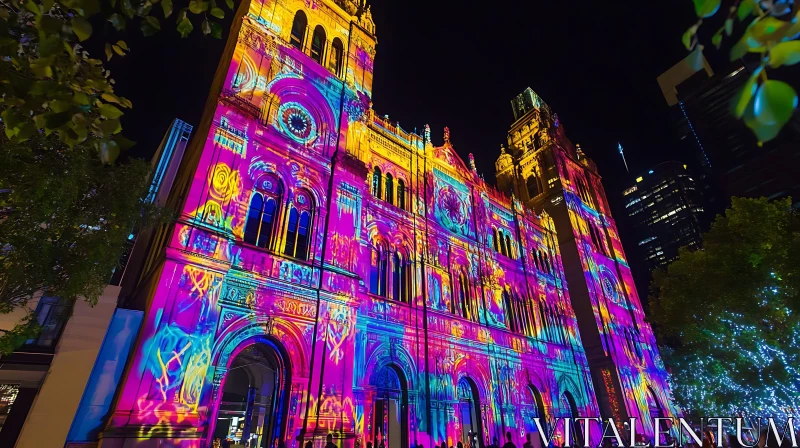 Vivid Light Projection on Grand Architecture AI Image