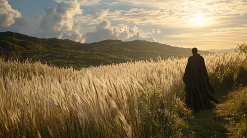 Person in Field at Sunset