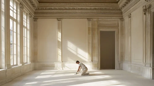 Man Restoring Room Filled with Sunlight