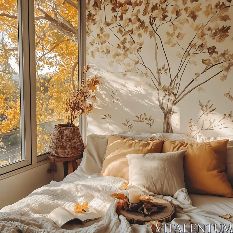 AI ART Golden Hues in a Peaceful Bedroom Setting