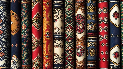 Colorful Rugs Stacked in a Row