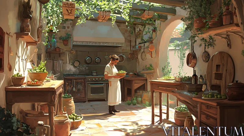 AI ART Rustic Kitchen Scene with Cook