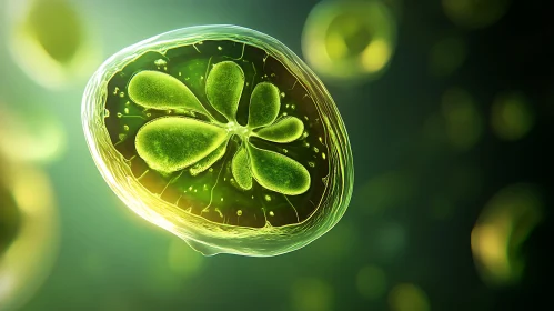 Green Microscopic Cell with Intricate Structure