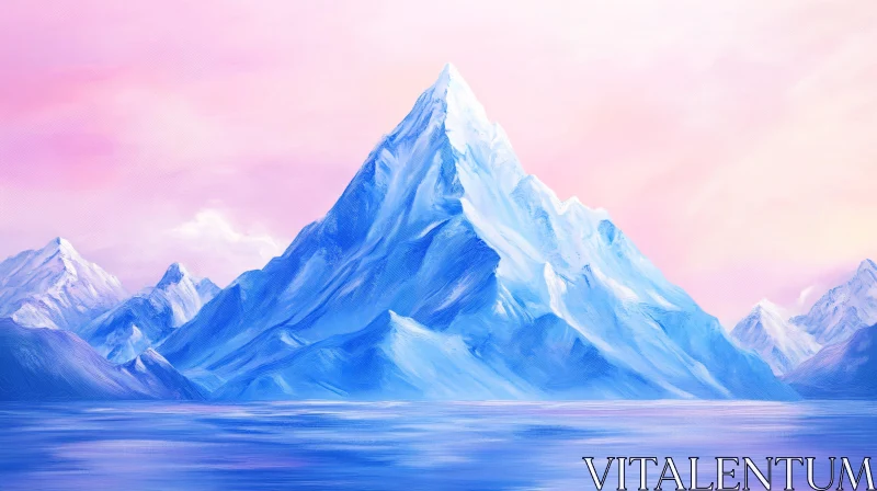 AI ART Serene Snowy Peaks Reflected in Tranquil Lake at Pink Sunset