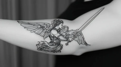 Monochrome Angel Tattoo on Arm