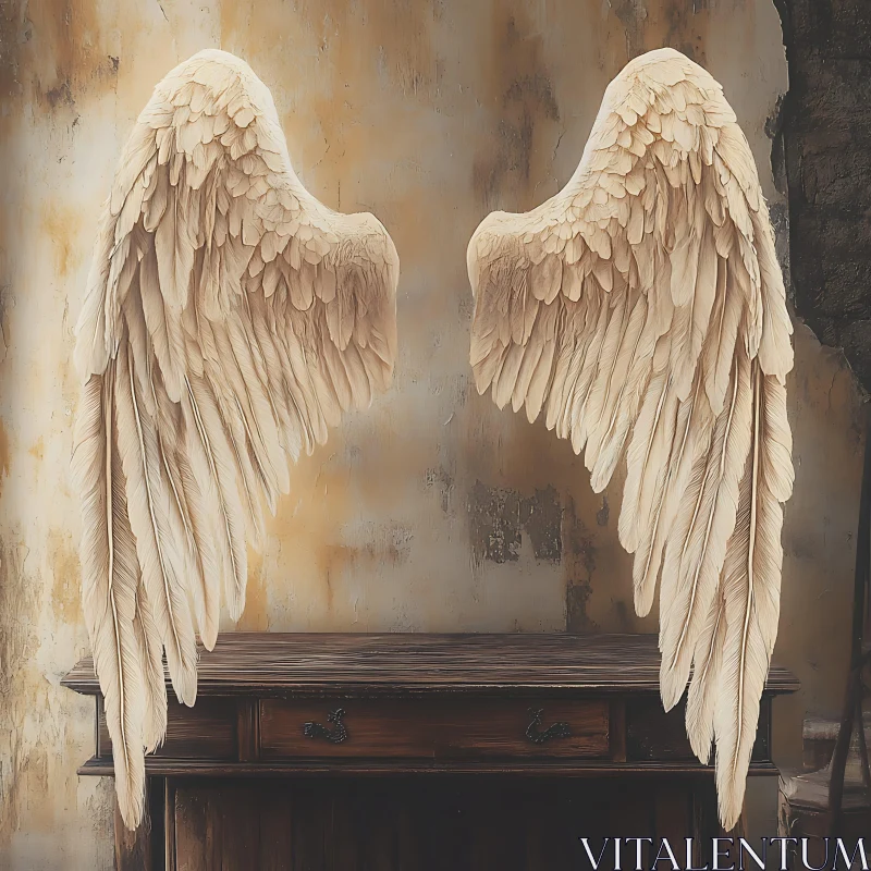 AI ART Wings on Table, Angelic Art