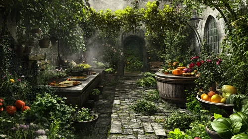 Vintage Garden with Food and Plants