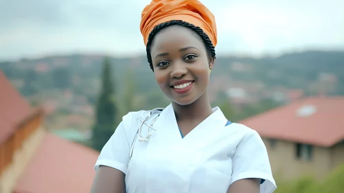 Portrait of a Smiling Woman in Medical Attire