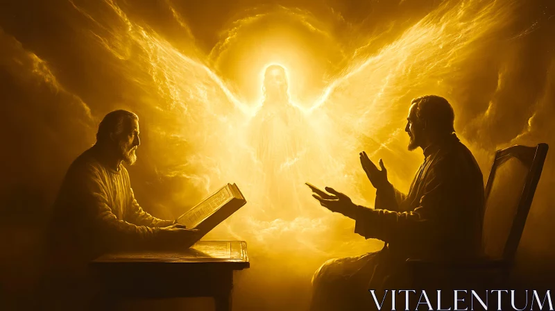 Ethereal Angel and Contemplative Men AI Image