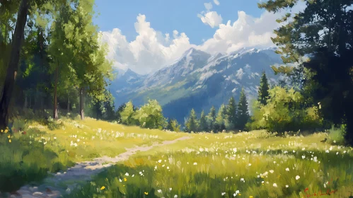 Mountain View Meadow Landscape Painting