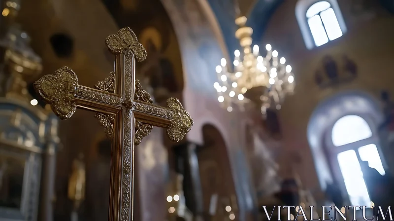 Ornate Cross with Chandelier AI Image