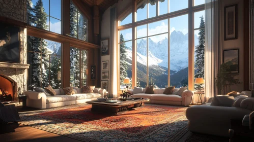 Elegant Interior Design with Snowy Mountains