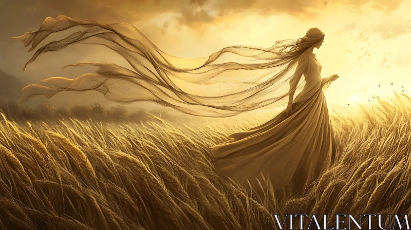 AI ART Lady in a Wheat Field