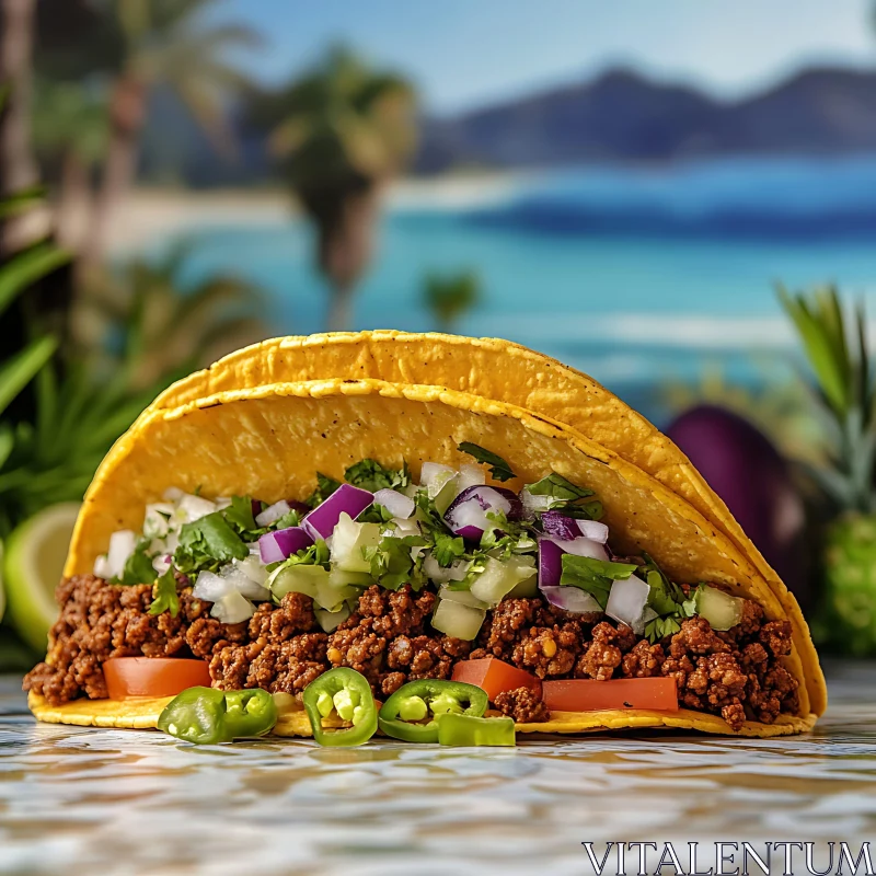 Delicious Taco with Beach View AI Image