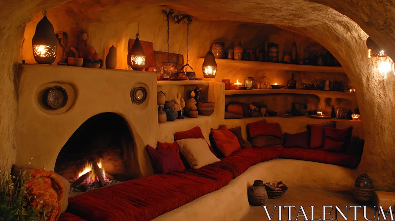 Warm and Cozy Cave Home Interior AI Image