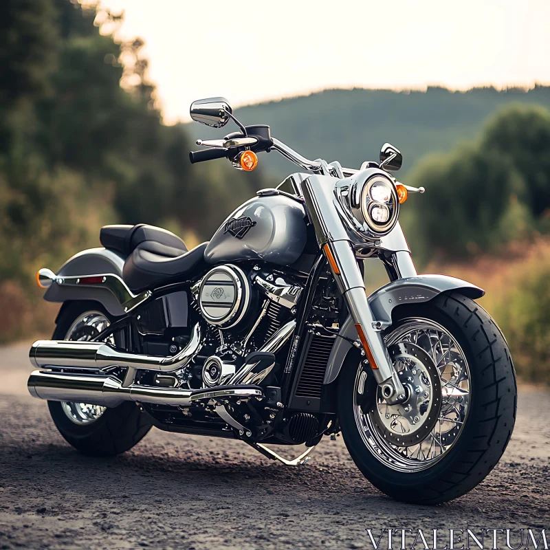 Classic Motorcycle in Nature Setting AI Image