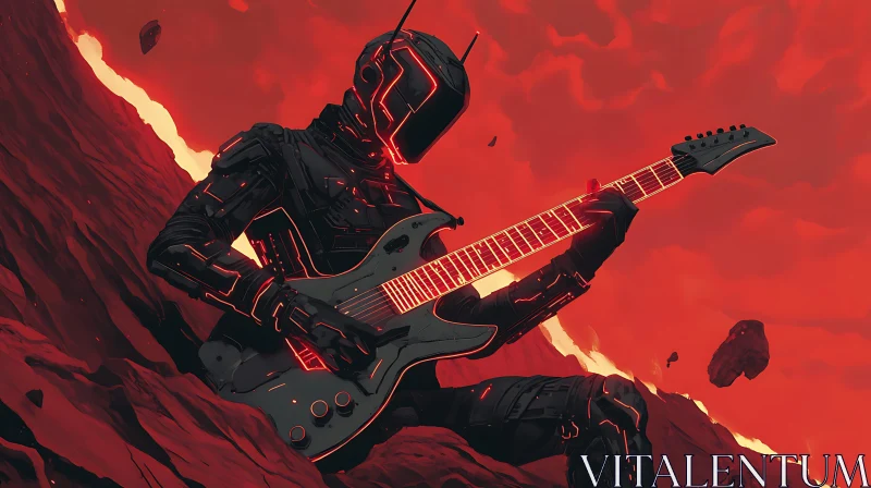 AI ART Cyborg Guitarist in Alien Landscape