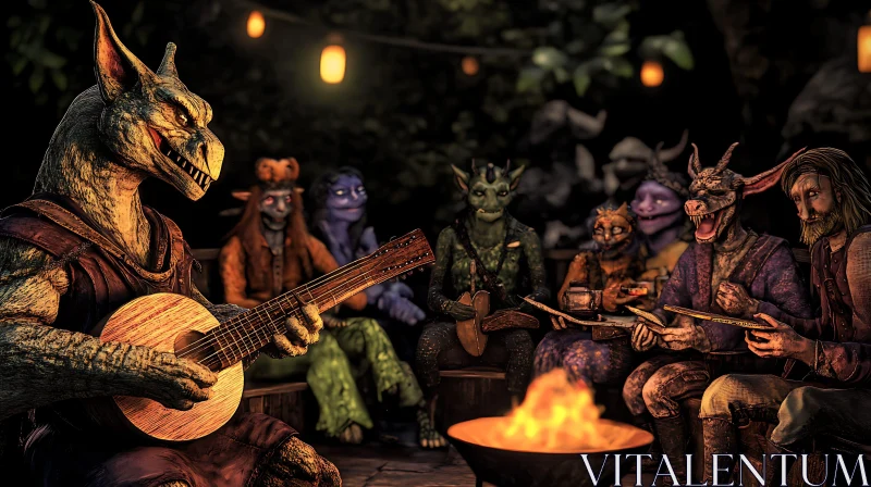 Fantasy Creatures Campfire Serenade AI Image