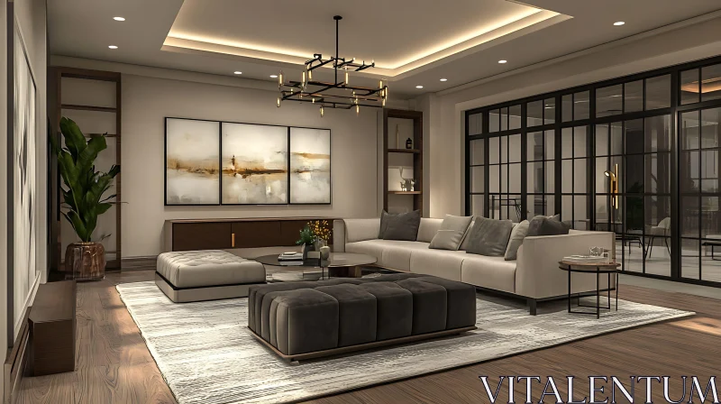 Modern Living Room with Neutral Palette AI Image