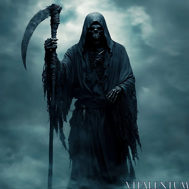 AI ART Dark Cloaked Reaper with Scythe