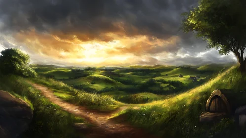 Landscape Painting of Rolling Hills