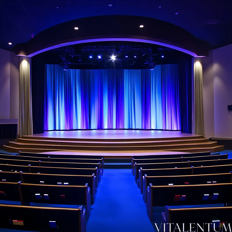 Empty Auditorium with a Blue Stage AI Image