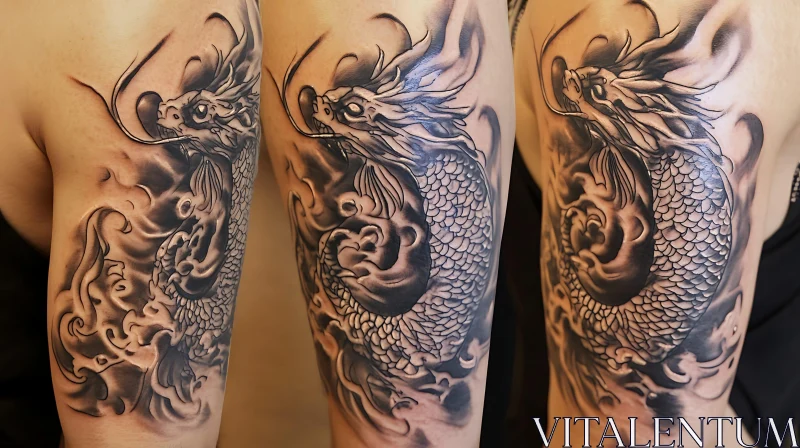 Detailed Mythical Dragon Tattoo on Arm AI Image