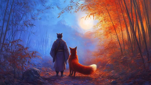 Fox and Man Journey Digital Art